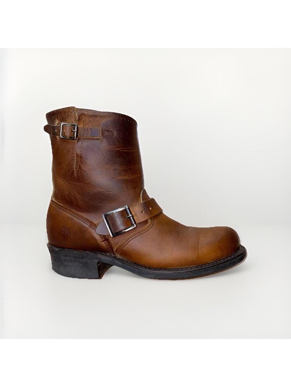 Frye Veronica Short Engineer Vintage Moto Boots Brown Women’s Size 8 M Leather